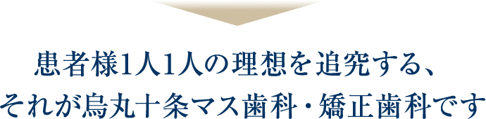 患者様1人1人の理想を追求する、それが烏丸十条マス歯科・矯正歯科です